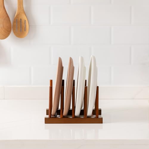 HBlife 2 Packs Teak Wooden Dish Drying Rack Stand Kitchen Plate Organizer - color: Teak 4 Slots 2pcs