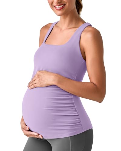 G4Free BareFeel Maternity Tank Tops with Removable Pads Pregnancy Clothes - color: Light Purple, size: X-Small