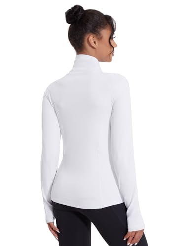 VUTRU Women Zip Up Athletic Jacket Slim Fit Workout Tops with Pocket - color: White, size: Medium