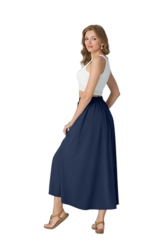 HiMONE Womens Satin Maxi Skirt High Waisted A Line Elegant Long - color: Navy, size: Medium