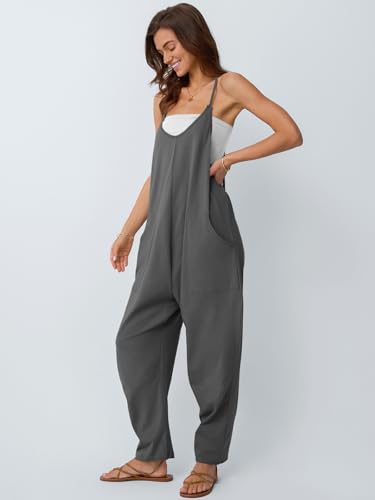 AUTOMET Womens Jumpsuits Casual Summer Romper Beach Vacation Outfits 2026 - color: Darkgrey, size: Small