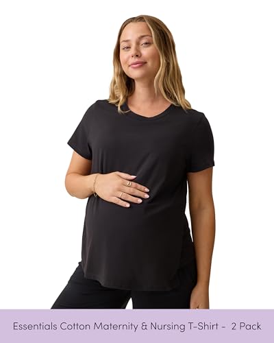 Kindred Bravely Essentials Cotton Nursing T Shirt for Breastfeeding, 2 Pack - color: Black & White, size: 1X