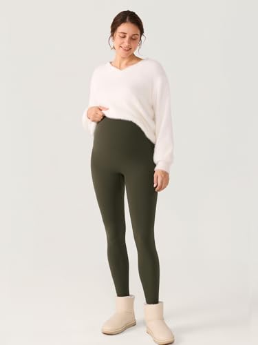 MOMANDA Seamless Maternity Leggings 25" - color: Olive Green, size: X-Small