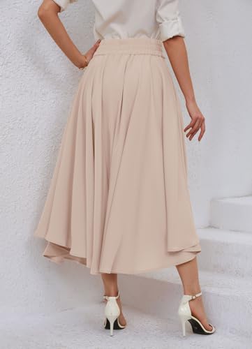 chouyatou Women's Elegant High Waisted Side Slit Irregular Bohemian Maxi Skirt with Pockets - color: Apricot, size: Large