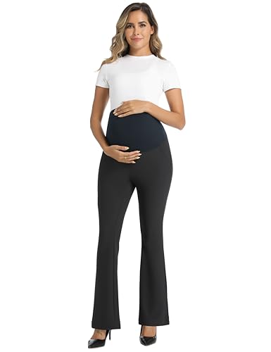 Foucome Maternity Flare Pants Stretchy Bootcut Work Dress Pants - color: Black, size: Small