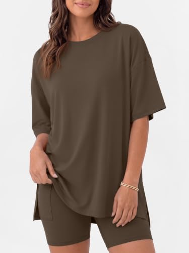 LILLUSORY Womens Lounge Sets 2 Piece Matching Pajamas Summer Outfit 2026 - color: Coffee, size: Small