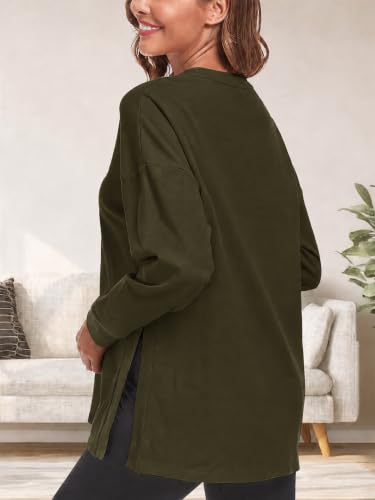 Ecavus Women's Maternity Shirts Long Sleeve Side Split Pregnancy Top - color: Army Green, size: Small