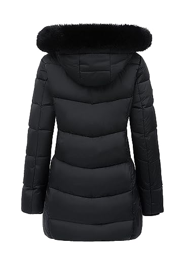 Women's Long Warm Winter Puffer Jacket Lightweight Fashions Down Coats - color: Black, size: Large