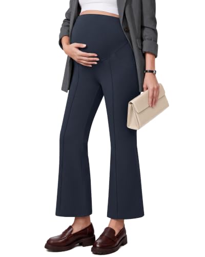 G4Free EverGoing Maternity Work Pants Pregnancy Ankle Flare Leg with Pocket - color: Dark Navy, size: Medium