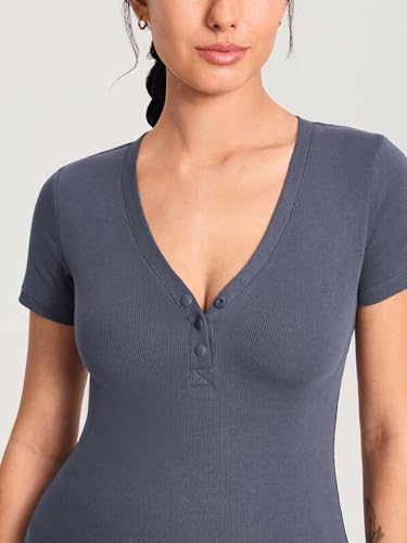MOMANDA Cotton Ribbed Henley Maternity Tshirts - color: Ash Navy, size: X-Large