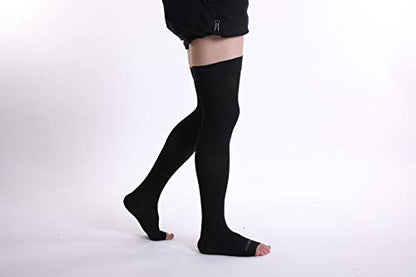 Doc Miller Thigh High Open Toe Compression Stockings 15-20mmHg - color: Black, size: Medium