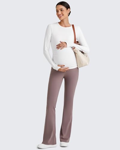 G4Free BareFeel Pregnancy Workout Tops Maternity Long Sleeve Shirts Ruches - color: White, size: Medium