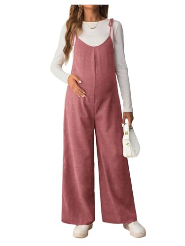 OYOANGLE Women's Maternity Overalls Spaghetti Strap Pregnancy Jumpsuits - color: Dusty Pink, size: Medium