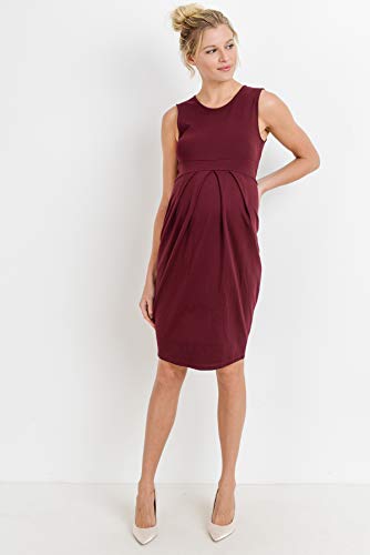 Womens Front Pleat Knee Length Midi Maternity Dress - color: Burgundy, size: Large