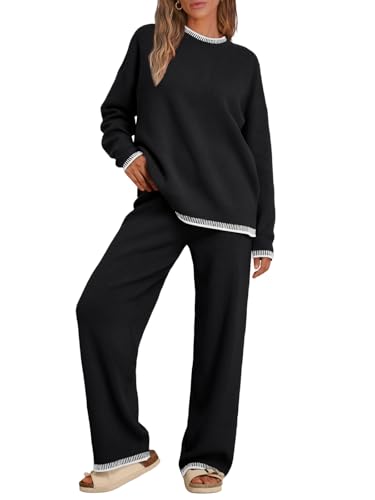 LILLUSORY Lounge Sets Womens 2 Piece Matching 2026 Fall Knit Sweater Set - color: Black, size: Small