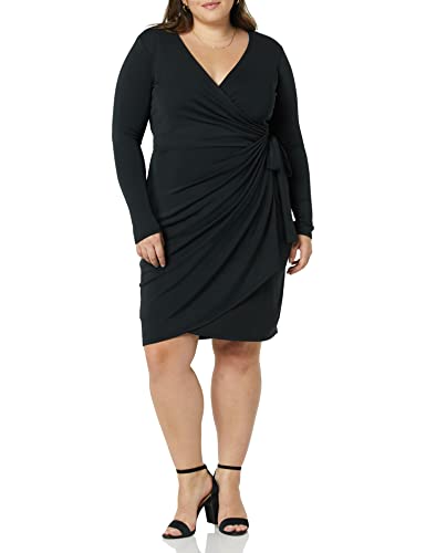 Amazon Essentials Women's Long Sleeve Classic Wrap Dress, V Neck, Pleated, Midweight Fabric (Available in Plus Size) - color: Black, size: Medium