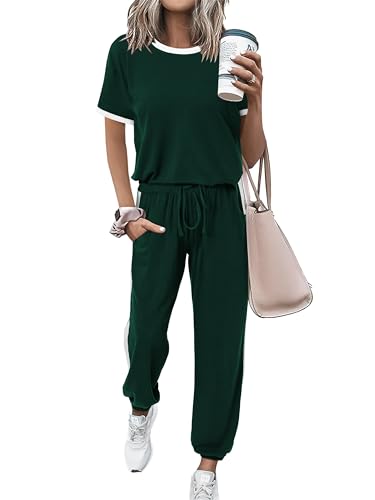 MASCOMODA Womens 2 Piece Outfits Summer Matching Lounge Sets Jogger Set - color: Dark Green, size: Large