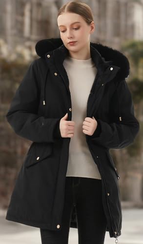 MOERDENG Women's Long Winter Down Coat Thicken Fleece Lined Puffer Jacket - color: Black, size: Medium
