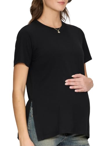 Women's Maternity Shirts, Crew Neck Maternity Top Short Sleeve - color: Black, size: Small
