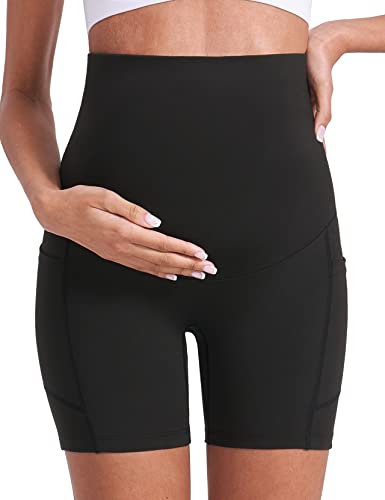 Enerful Maternity Biker Shorts with Pockets 8"/5" - color: Black 5", size: Large