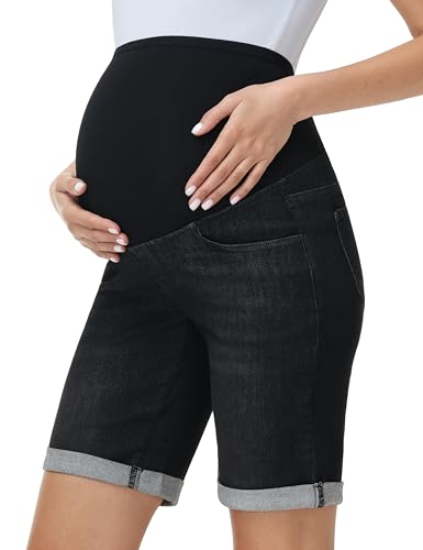 Foucome Women's Materntiy Bermuda Jean Shorts - color: Washed Black, size: Small