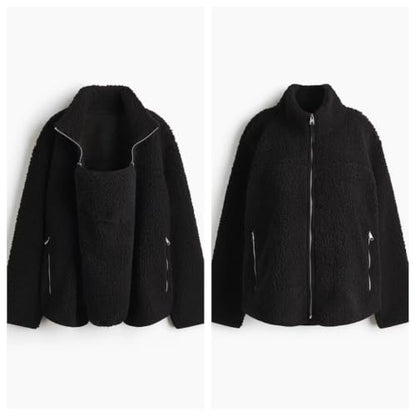 Maternity Coat Winter Mom Cozy Thicken Coats Fleece Sherpa Jacket - color: Black, size: Medium