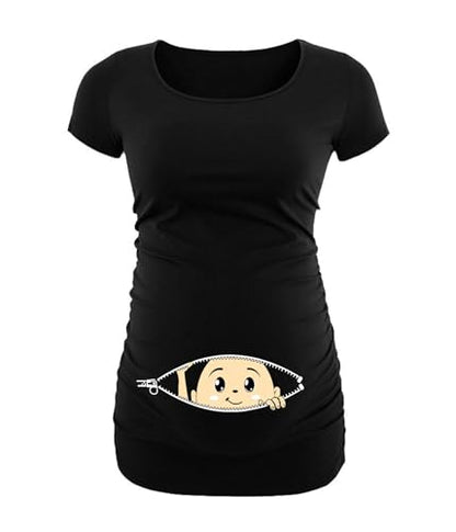 Decrum Maternity Short Sleeve Graphic Print T Shirts - color: Black - Baby Maternity T-shirt, size: Large