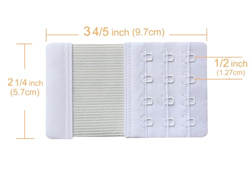 Women Pack of 3 Soft Comfortable 4 Hooks Bra Extender - color: White, 1/2 Inch Spacing
