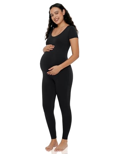 POSHDIVAH Maternity Jumpsuit Romper Leggings Short Sleeve - color: Black, size: X-Large