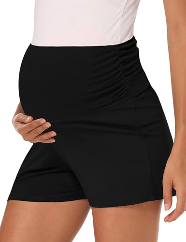 Peauty Over Belly Maternity Lounge Shorts, Buttery Soft Pajama Bottoms - color: Black, size: Medium