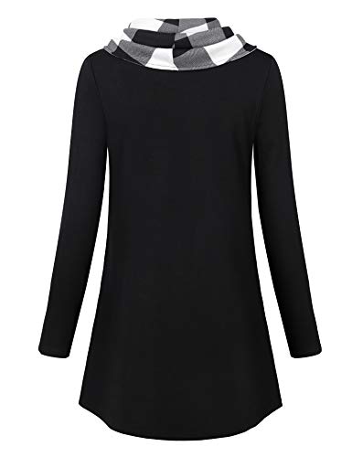 Bebonnie Womens Long Sleeve Cowl Neck Warm Splicing Tunic Tops with Buttons - color: Black 2, size: XX-Large