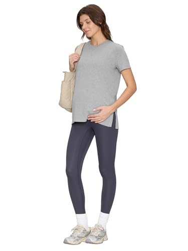 Women's Maternity Shirts, Crew Neck Maternity Top Short Sleeve - color: Light Gray, size: Medium