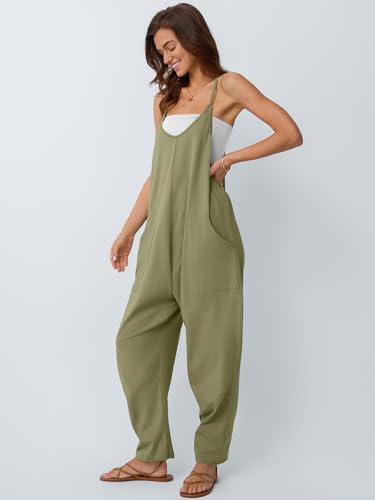 AUTOMET Womens Jumpsuits Casual Summer Romper Beach Vacation Outfits 2026 - color: Armygreen, size: Medium