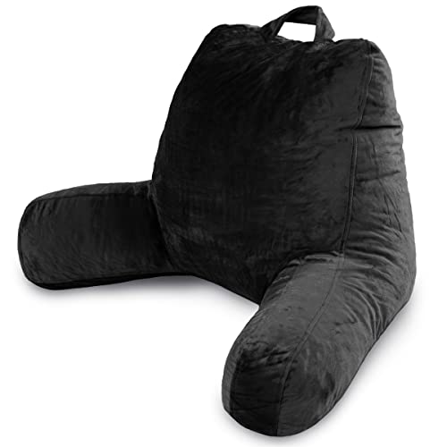 Milliard Reading Pillow with Arms, Black, Cozy Shredded Memory Foam Back Pillow for Bed Sitting Up - Sit Up Backrest Support for Reading & Rest Bed - Washable Cover, Adjustable Comfort, CertiPUR - color: Black