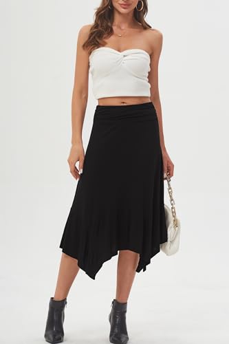 DJT Women's Flowy Handkerchief Hemline Midi Skirt - color: Black, size: X-Large