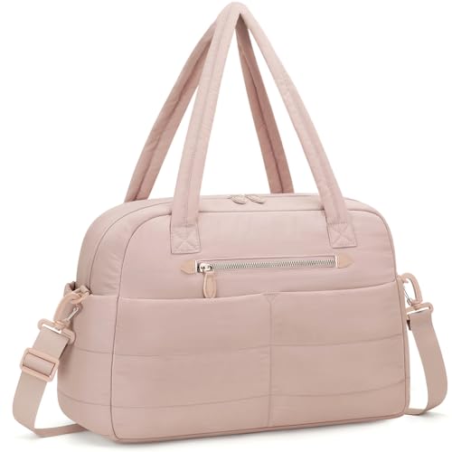 Pritent Puffer Travel Duffle Bag Waterproof Carry On Duffel Weekender Bag - color: Pink