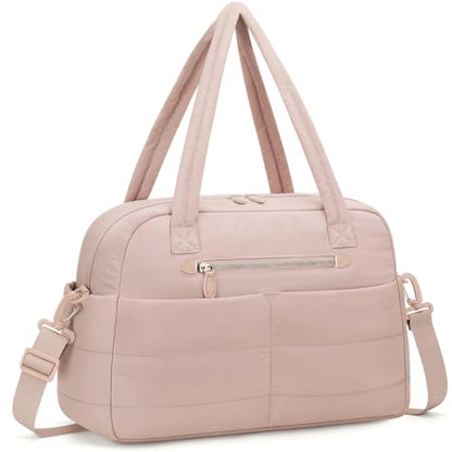 Pritent Puffer Travel Duffle Bag Waterproof Carry On Duffel Weekender Bag - color: Pink