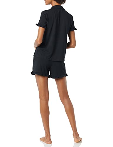 Amazon Essentials Women's Cotton Modal Piped Notch Collar Ruffle Pajama Short Set (Available in Plus Size) - color: Black, size: XX-Large