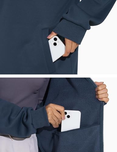 THE GYM PEOPLE Women's Oversized Zip Up Sweatshirts Fleece Mock Neck Jacket - color: Navy Blue, size: X-Large