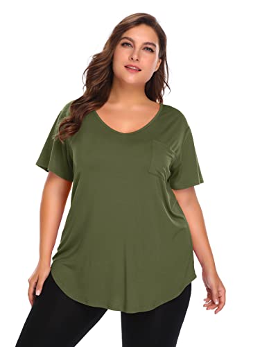 BELAROI Women Plus Size Tops V-Neck Tunics Shirts - color: Army Green, size: 3X