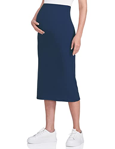 POSHDIVAH Maternity Skirt Over The Belly - color: Navy Blue, size: Small