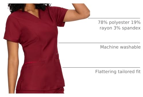 Scrub Tops for Woman, Mock Wrap Tops - color: Burgundy, size: Small