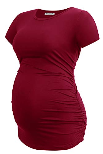Smallshow Women's Side Ruched Tunic Maternity Shirts 3 Packs - color: Deep Green-deep Grey-wine(3 Pack), size: Small