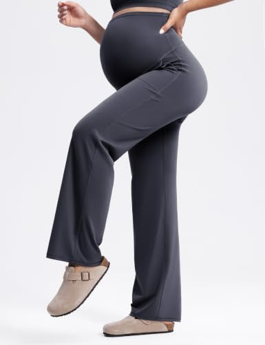 ENERBLOOM Women's Maternity Pants Over the Belly Pregnancy Work Trousers - color: Grey, size: X-Small