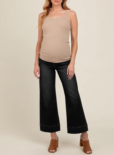 BLENCOT Women's Maternity Jeans High Waisted Wide Leg Pregnancy Pants - color: Black, size: Medium