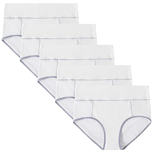 POKARLA Womens Cotton Underwear High Waist Full Coverage Briefs Soft Breathable Postpartum Panties Stretch Underpants - color: White-5pack, size: 3X-Large