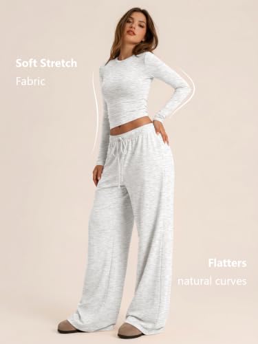 Trendy Queen Women's 2 Piece 2026 Fall Fashion Lounge Set with Pockets - color: Oatmeal Grey, size: Small