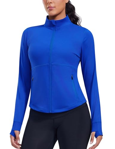 PINSPARK Women's Cropped Workout Jacket Lightweight Full Zip Running Jacket - color: Royal Blue, size: Small