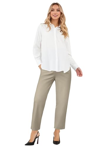 OUGES Women's Over Belly Straight Leg Maternity Pants with Pockets - color: Light Khaki, size: Large