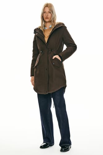 Orolay Women's Thicken Fleece Lined Parka Winter Coat Hooded Jacket with Pockets - color: Brown, size: Small